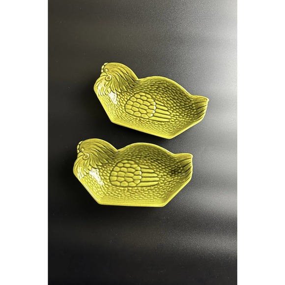 McCoy USA Chicken Plates #245 Vintage Green Hen Serving Dish Platters Set Of 2 - Picture 4 of 12